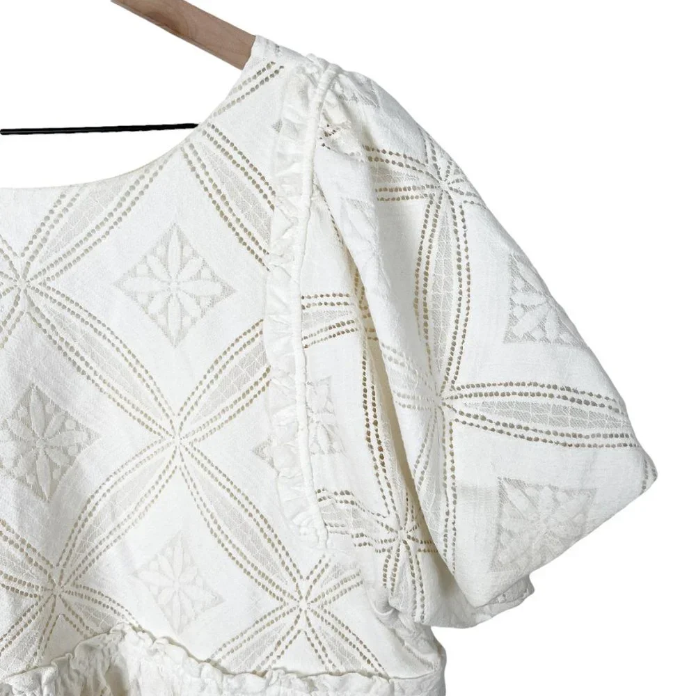 Sézane Livy Dress Parisian Ecru Off White Mix Woven Lace Short Puff Sleeve Mini - Picture 12 of 15